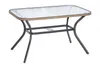 A rectangular glass-top table with a woven-style frame and metal legs, shown against a white background. Produktbild-Vorschau