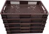 A stack of five brown plastic crates. Produktbild-Vorschau