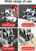 A collage of four images showing a multi-functional hole punch being used on different materials: leather, cardboard, iron, and plastic. Náhled obrázku produktu