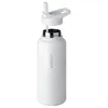 A white insulated water bottle with a straw lid, shown with the lid slightly ajar. Produktbild-Vorschau