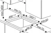 Diagram showing installation dimensions for a built-in cooktop. Voir les images du produit