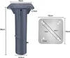 A diagram showing the dimensions of a dark gray metal umbrella base sleeve and a separate square base plate. Náhľad obrázku produktu