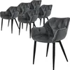 A set of six anthracite velvet dining chairs with tufted backs and black legs are arranged on a white background. Produktbild-Vorschau