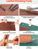 A collage of images showing different leather finishing tools and their uses. Produktbild-Vorschau