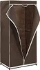 A brown fabric wardrobe with white trim and a zipper, shown with the doors partially open. Náhľad obrázku produktu