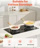 A kitchen counter with two frying pans on a stovetop, with icons and text indicating compatibility with different stovetops. Náhľad obrázku produktu