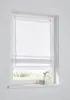 A white Roman blind with a subtle gray stitched trim is shown hanging in a window. Produktbild-Vorschau