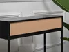 A close-up view of a black console table with a drawer. Produktbild-Vorschau