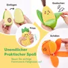 A collage of images showing plush fruit and vegetable toys being used for play and learning. Produktbild-Vorschau