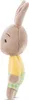 A side view of a plush toy rabbit wearing a yellow shirt and green plaid pants. Produktbild-Vorschau