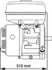 A technical drawing of a gasoline engine, showing its side profile and dimensions. Produktbild-Vorschau