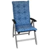 A blue and white patterned cushion on a silver folding chair. Produktbild-Vorschau