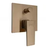 A close-up studio shot of a brushed bronze shower faucet system mounted on a square plate. Produktbild-Vorschau