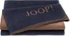 A folded navy blue blanket with caramel colored trim and the brand name "JOOP!" embroidered on it, stacked on top of a caramel colored blanket. Produktbild-Vorschau