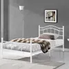 A white metal bed frame in a bedroom setting. Produktbild-Vorschau
