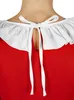 Close-up of the back of a red dress with a white ruffled collar tied with white ribbons. Anteprima dell’immagine prodotto