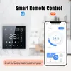 A smart thermostat and a smartphone displaying a smart thermostat app are shown side-by-side. Produktbild-Vorschau