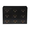 A black wooden organizer with nine drawers, each with a brass handle and label holder. Podgląd zdjęcia produktu