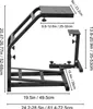 A diagram of a black racing wheel stand with dimensions indicated by text and lines. Produktbild-Vorschau