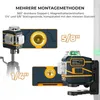 The image shows a laser leveler with different mounting options, illustrating its versatility. Produktbild-Vorschau