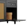 Close-up of a dark cabinet with a rattan basket inside and a partially open compartment. Podgląd zdjęcia produktu