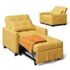 A yellow convertible sofa bed with an orange blanket draped over the footrest, shown in two different configurations. Podgląd zdjęcia produktu