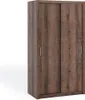 A brown sliding door wardrobe with a wood grain finish, shown against a white background. Produktbild-Vorschau