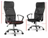 Two views of a black office chair with dimensions indicated by red lines and text. Produktbild-Vorschau