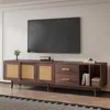 A modern living room setting with a TV mounted on the wall above a wooden media console. Produktbild-Vorschau