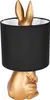 A gold rabbit-shaped table lamp with a black fabric shade, shown against a white background. Produktbild-Vorschau