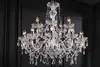 A crystal chandelier hangs in front of a dark, paneled wall. Náhled obrázku produktu