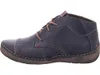 Side view of a blue leather boot. Voir les images du produit