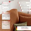Close-up of a sofa with text overlays highlighting product features. Produktbild-Vorschau