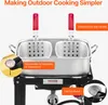A deep fryer set with two baskets, a thermometer, and a propane burner, presented with feature callouts. Náhled obrázku produktu