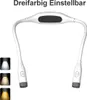 A white neck reading lamp with flexible arms and three different light color options shown in small inset images. Produktbild-Vorschau