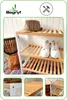 A bamboo shoe rack with various items, including shoes, a hat, and a drum, displayed in separate panels. Podgląd zdjęcia produktu