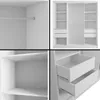 A collage of four images showing different views and details of a white wardrobe interior. Produktbild-Vorschau