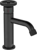 A black washbasin faucet with a round handle. Produktbild-Vorschau