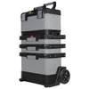 A stacked rolling tool chest with multiple compartments. Voir les images du produit