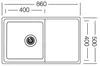 A technical drawing of a sink with dimensions indicated. Produktbild-Vorschau