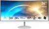 A curved computer monitor on a white stand, displaying a colorful abstract image. Produktbild-Vorschau