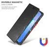 A black phone case is shown open, revealing a smartphone screen inside. Magnetic closure is indicated by arrows. Podgląd zdjęcia produktu