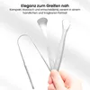 Three stainless steel tongue scrapers are held by a hand against a white background. Produktbild-Vorschau