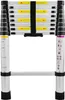 A close-up, front-facing view of a silver telescopic ladder against a white background. Produktbild-Vorschau