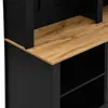 A close-up view of a black cabinet with a wooden shelf. Podgląd zdjęcia produktu