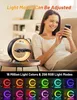 A woman is sitting on a couch and using her phone, while a bedside lamp with a clock and wireless charger is displayed on a table. Produktbild-Vorschau