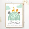 Regenbogen Safari Tiere Geburtsposter personalisiert | Produktbild-Vorschau 1