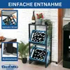 A product image showing a black metal shelf unit designed to hold two crates of drinks. There are inset images demonstrating product features. Podgląd zdjęcia produktu