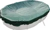 A green pool cover is draped over an oval above-ground swimming pool. Produktbild-Vorschau