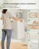 A person is holding a laundry basket, with instructional diagrams on the right side. Produktbild-Vorschau